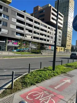 Kolesarska steza z zaraščeno vegetacijo ob pločniku