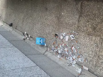 Smeti in odpadki raztreseni ob robniku pločnika